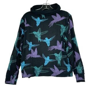 Garrapata Textile Hummingbird Cowl Turtleneck Top Medium long sleeve pockets